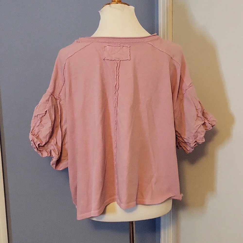 We The Free People Lilac Pink Tee Top Small Oversized Crinkled Short Sleeve Boxy - Picture 4 of 5